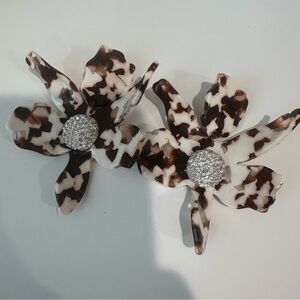 Floral Hair Clip with Rhinestone Centers